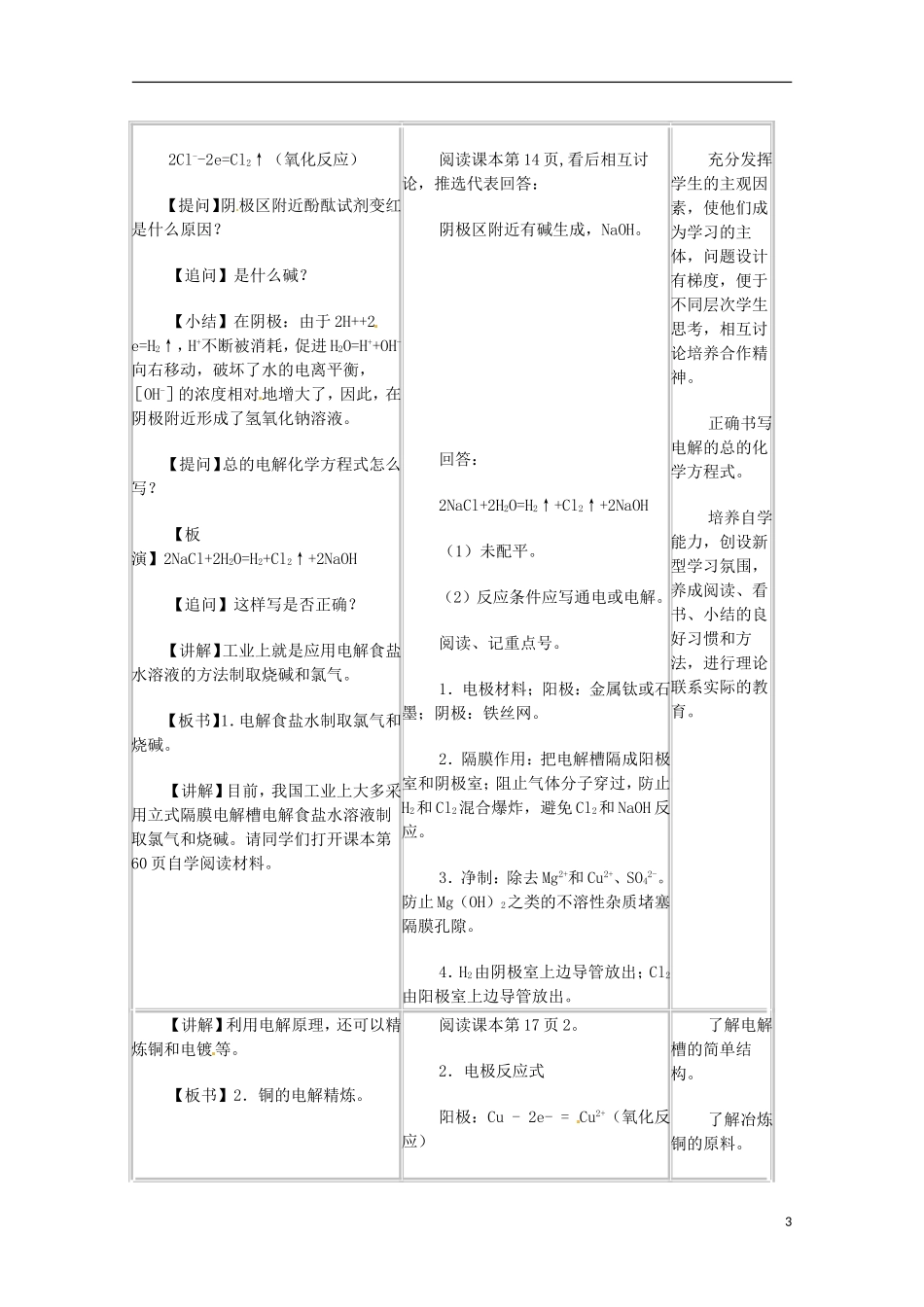 山东省枣庄二中高二化学《电能转化为化学能--电解》教案2_第3页