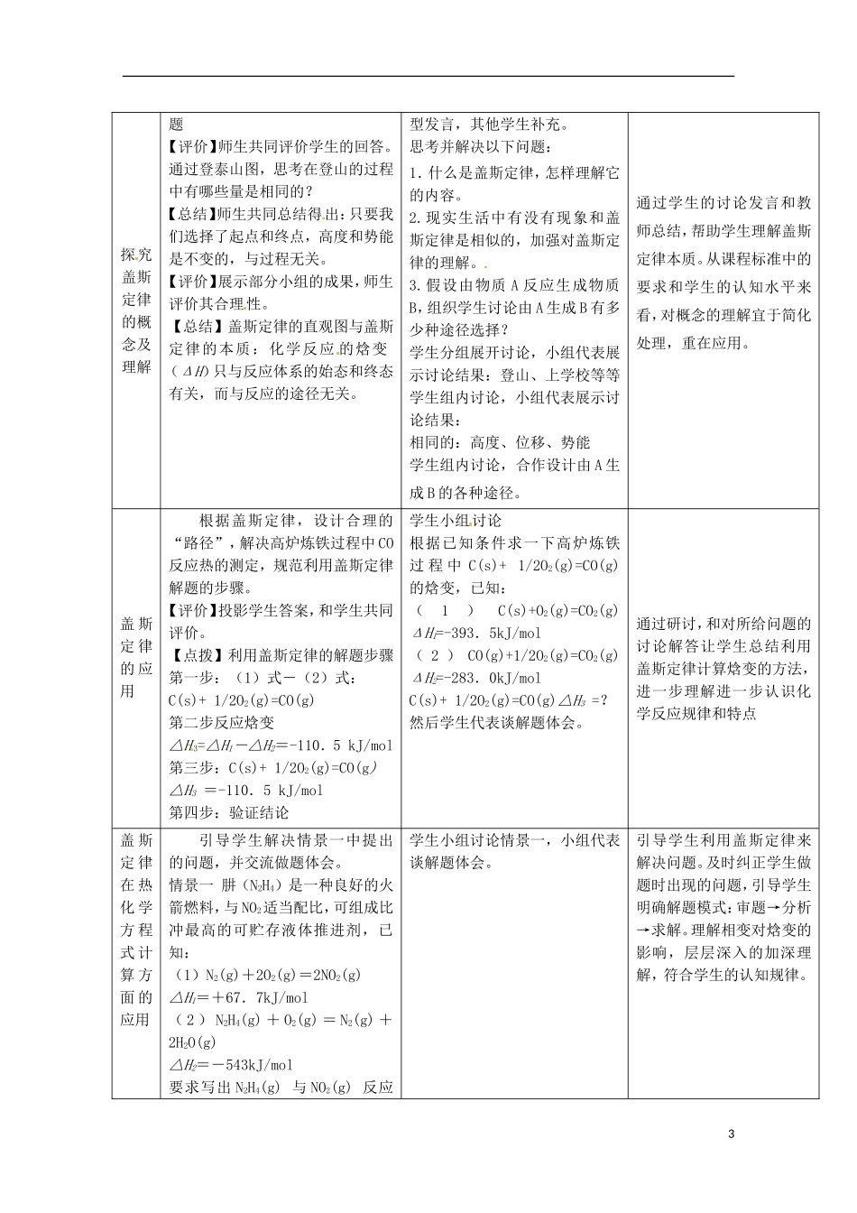 山东省枣庄三中高二化学《化学反应的热效应》教案5_第3页