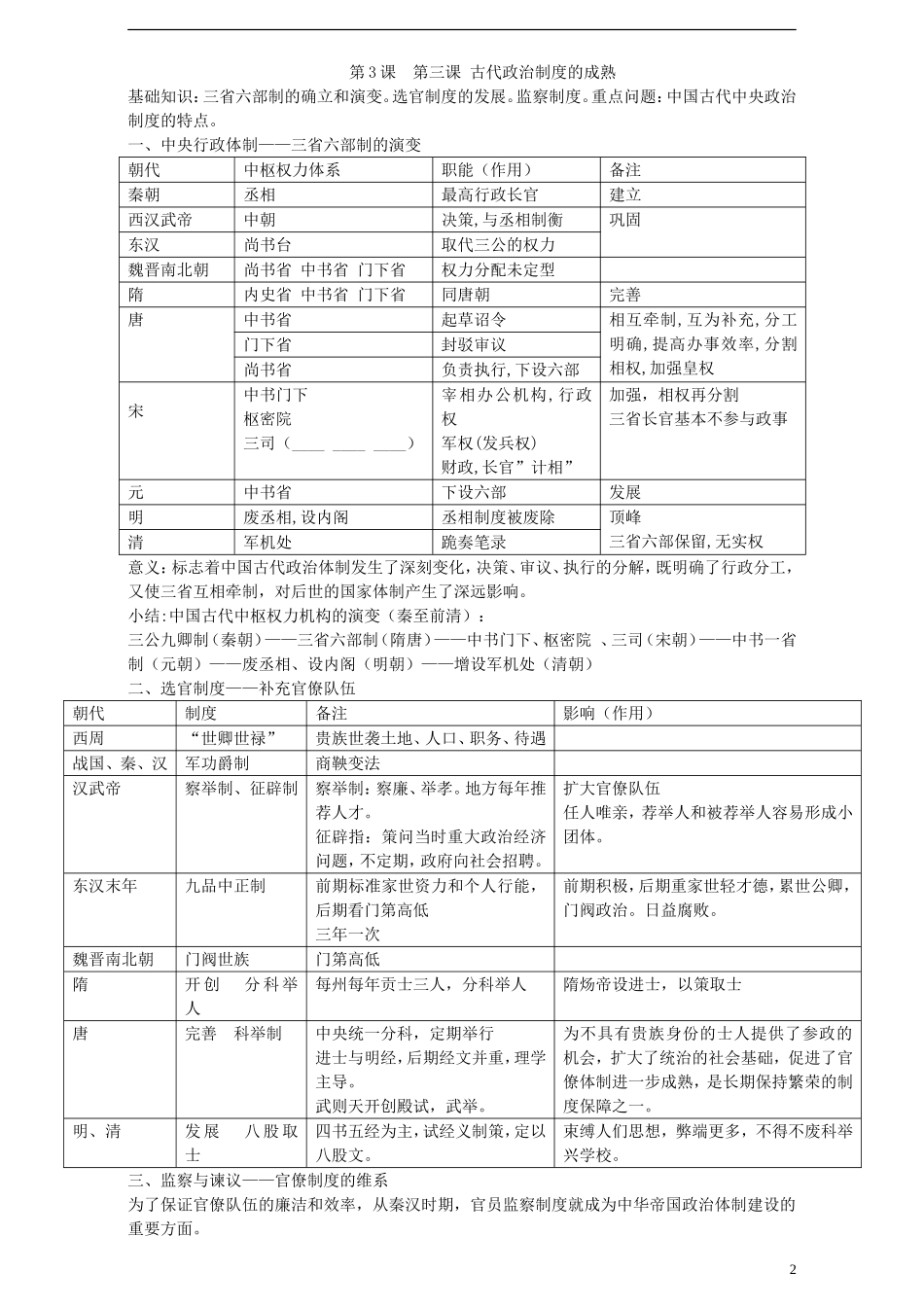 山东省日照市东港实验学校2014年高中历史 知识必背提纲 岳麓版必修1_第2页