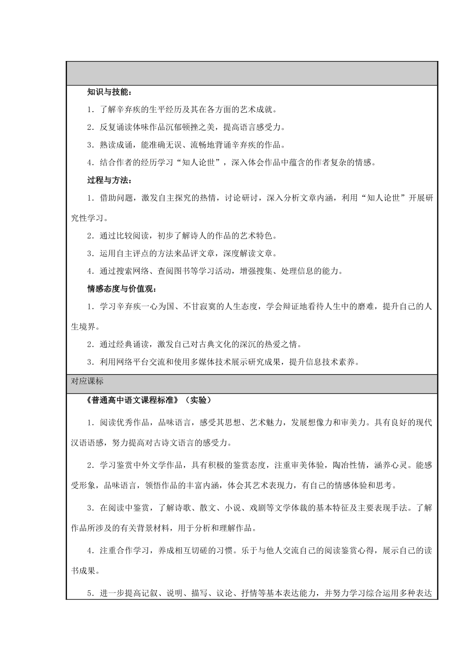 山东省广饶县第一中学2012-2013学年高二语文 沉郁顿挫的辛弃疾主题单元设计 鲁教版_第2页