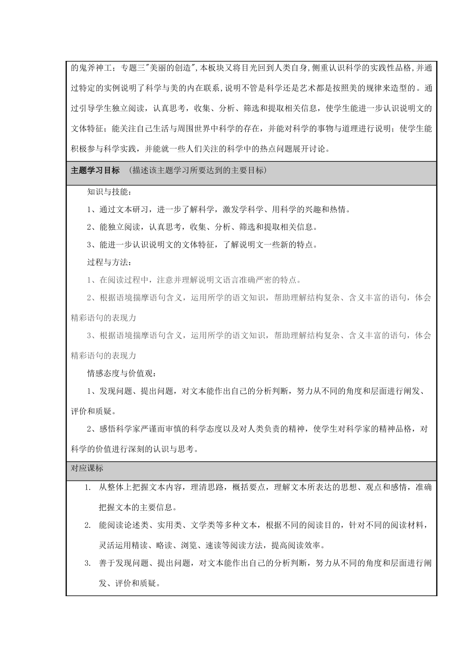 山东省广饶县第一中学2012-2013学年高一语文 科学之光-科学的魅力与人类的智慧主题单元设计 鲁教版_第2页