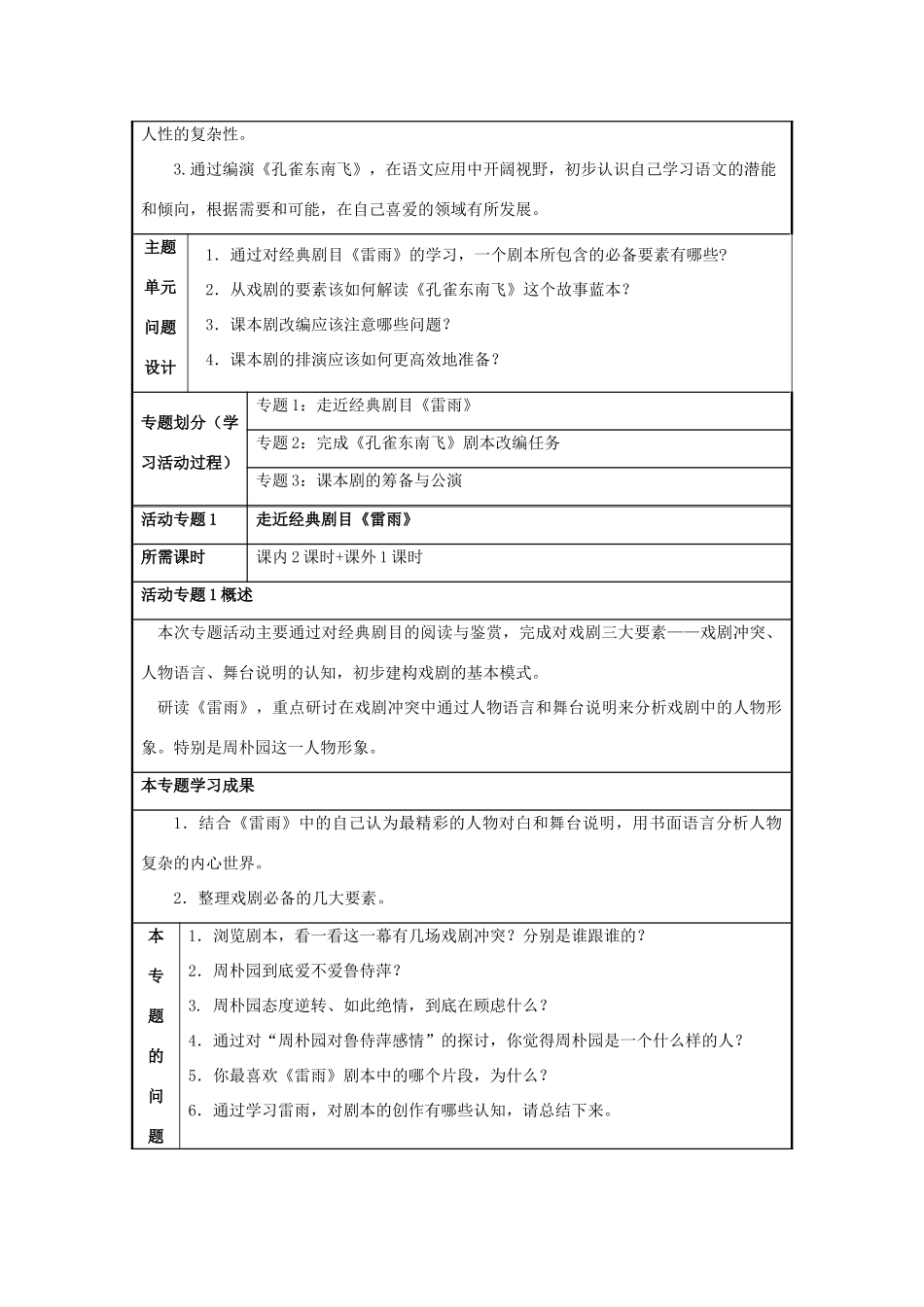山东省师范大学附属中学2012-2013学年高二语文 别样精彩的课本剧主题单元设计 鲁教版_第3页