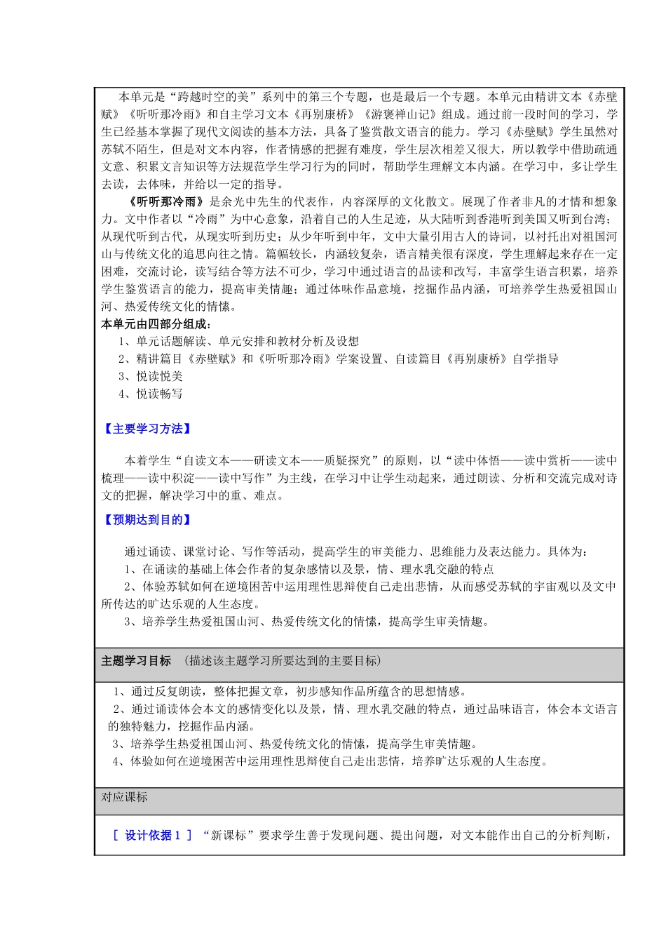 山东省威海市一中2012-2013学年高一语文 跨越时空的美 感受美、发现美、感悟美主题单元设计 鲁教版_第2页