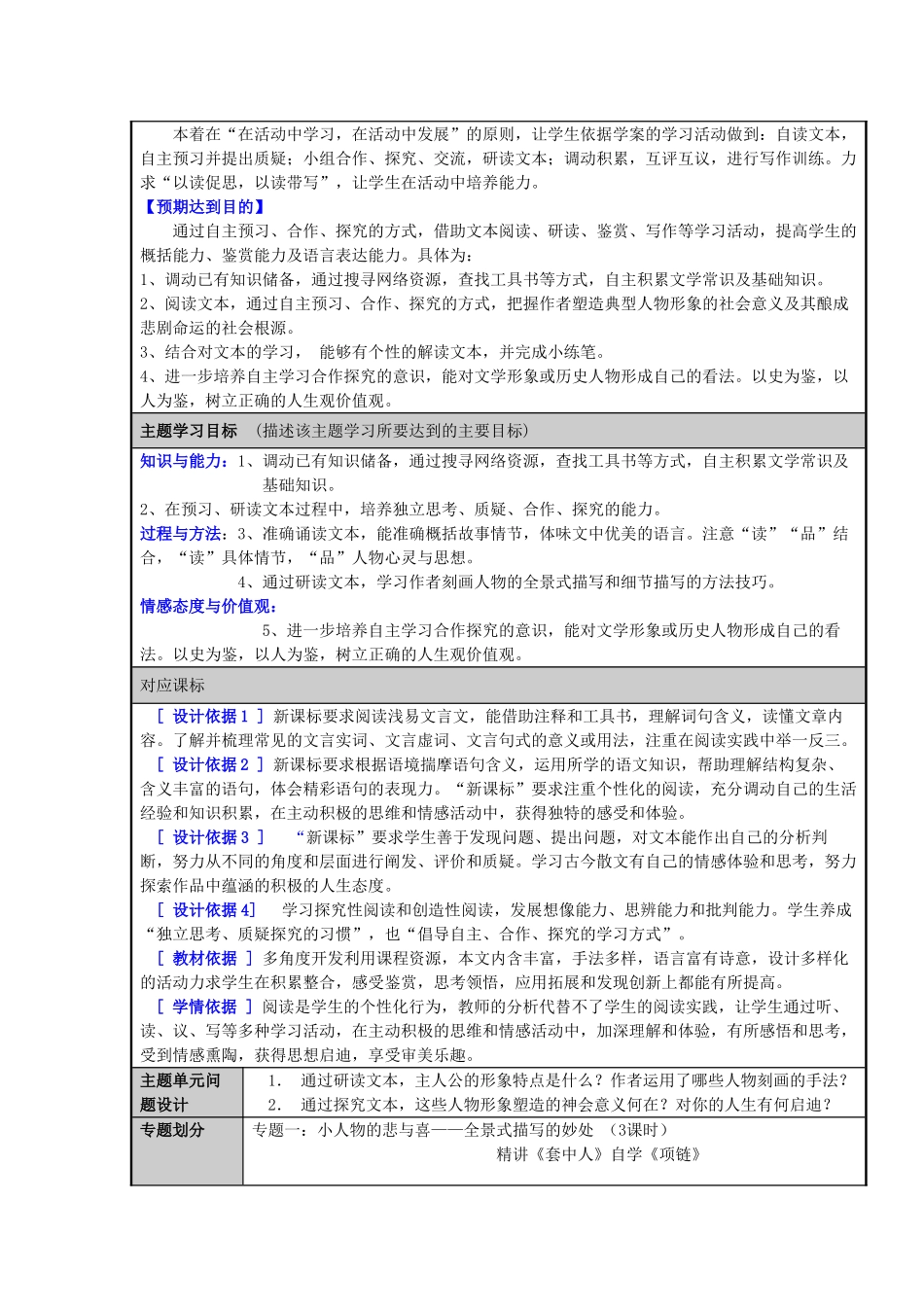 山东省威海市一中2012-2013学年高一语文 人生百相 叙事类文本人物刻画的方法主题单元设计 鲁教版_第2页