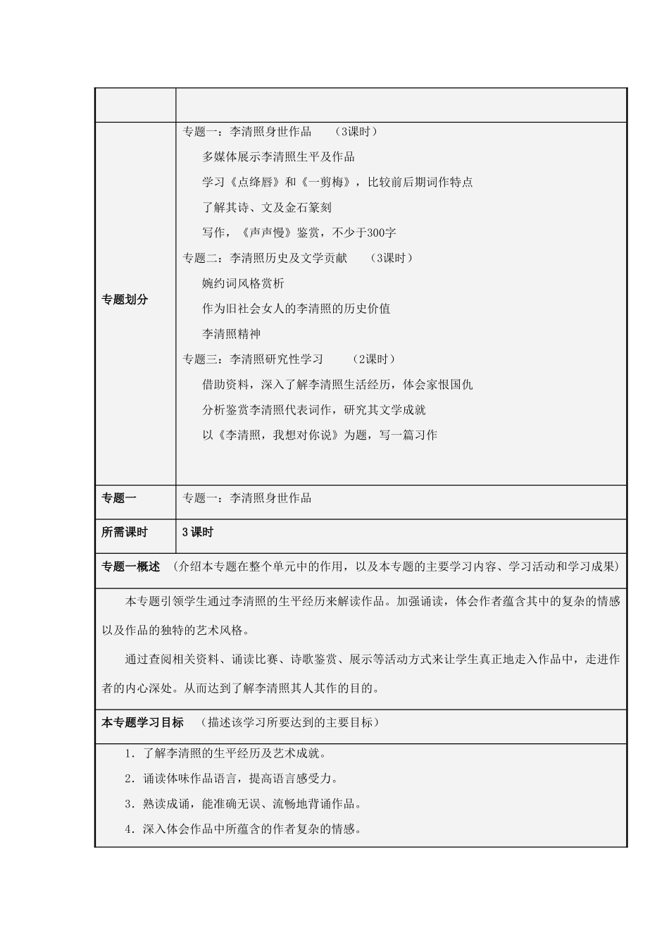 山东省历城一中2012-2013学年高二语文 亦爱亦恨李清照主题单元设计 鲁教版_第3页
