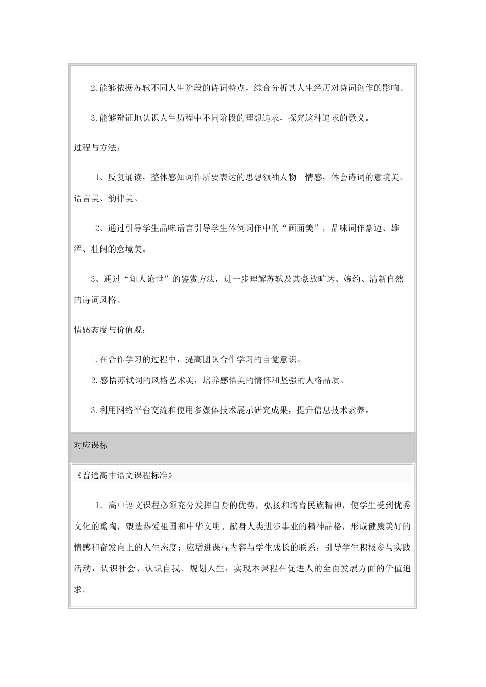 山东省历城一中2012-2013学年高二语文 感悟苏轼词的艺术风格美主题单元设计 鲁教版_第3页