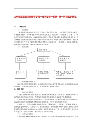 山东省冠县武训高级中学高中化学 第一节 碳的多样性教案 新人教版必修1