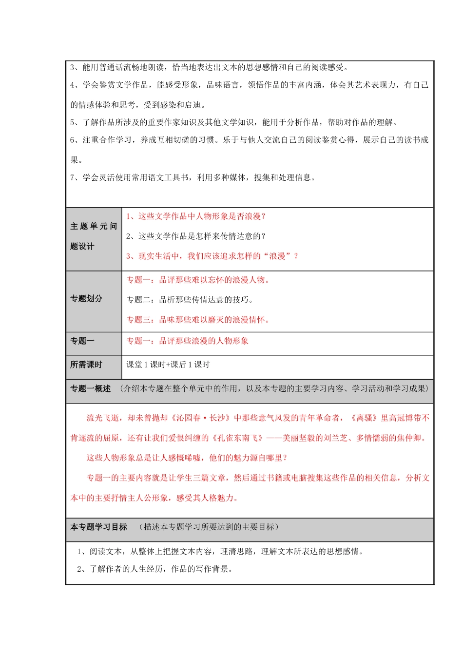 山东省乳山市高中2012-2013学年高二语文 那些难以磨灭的浪漫情怀主题单元设计 鲁教版_第3页