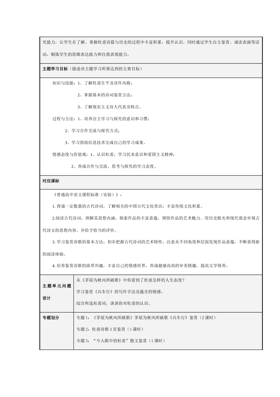 山东省乳山市高中2012-2013学年高二语文 走进杜甫主题单元设计 鲁教版_第2页