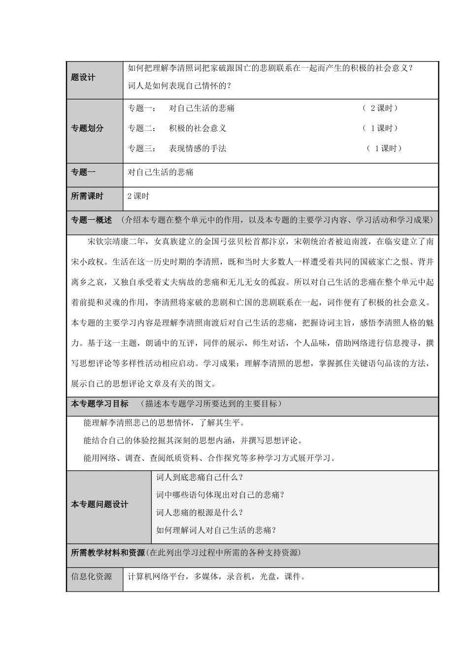山东省乳山市高中2012-2013学年高二语文 南渡后的绝唱主题单元设计 鲁教版_第3页