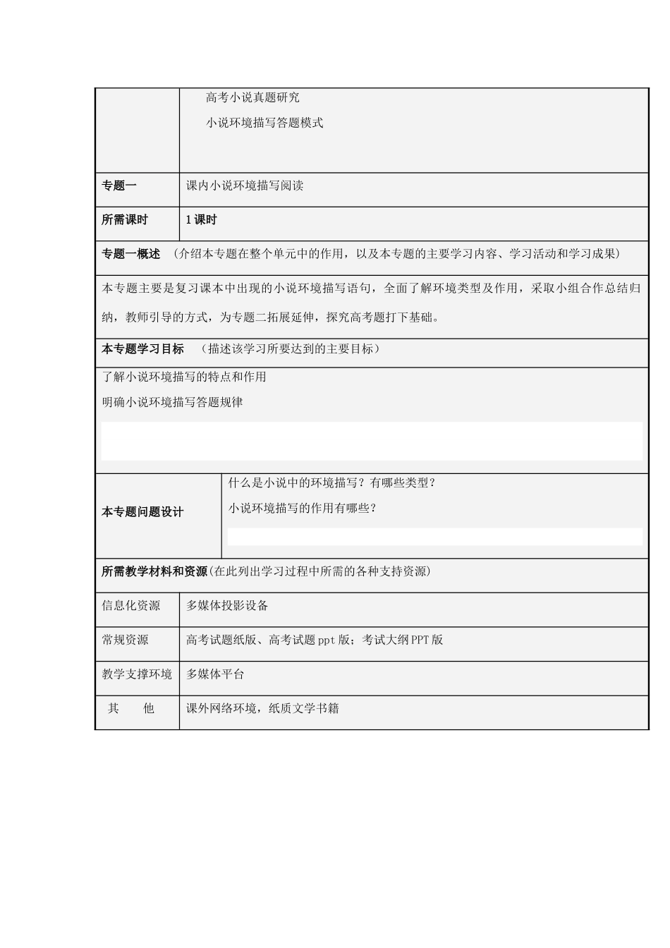 山东省临邑一中2012-2013学年高二语文 小说环境描写的作用复习指导主题单元设计_第3页