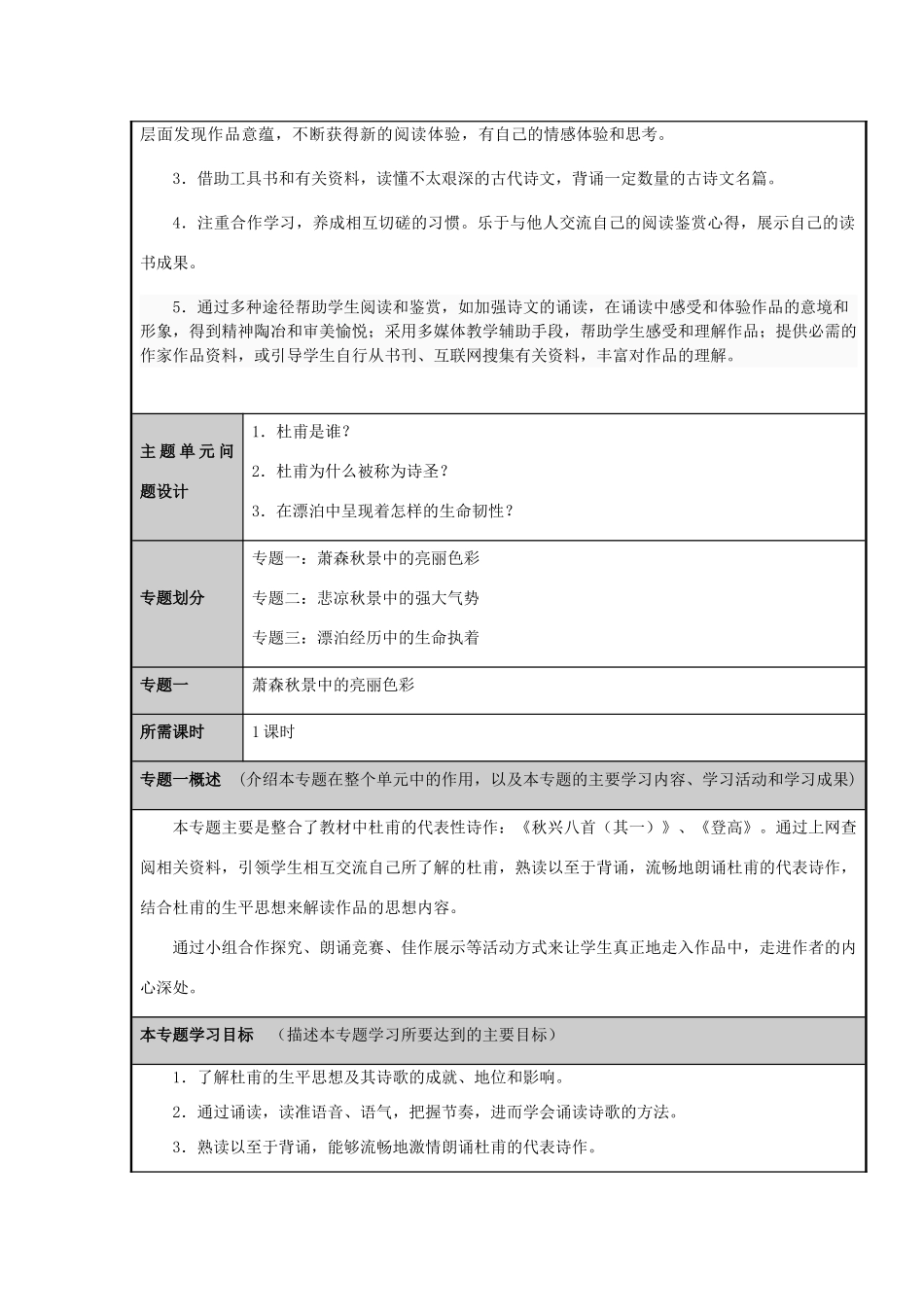 山东省临清市高中2012-2013学年高二语文“人生秋季的生命执着”主题单元设计_第3页