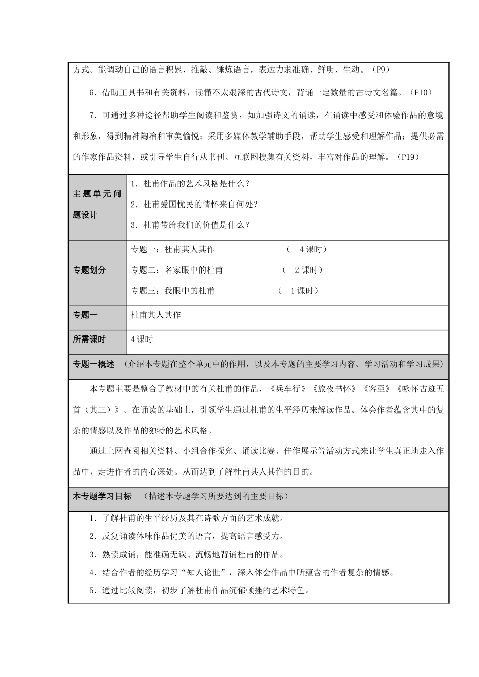山东省临清市高中2012-2013学年高二语文 沉郁顿挫的杜甫诗主题单元设计_第3页