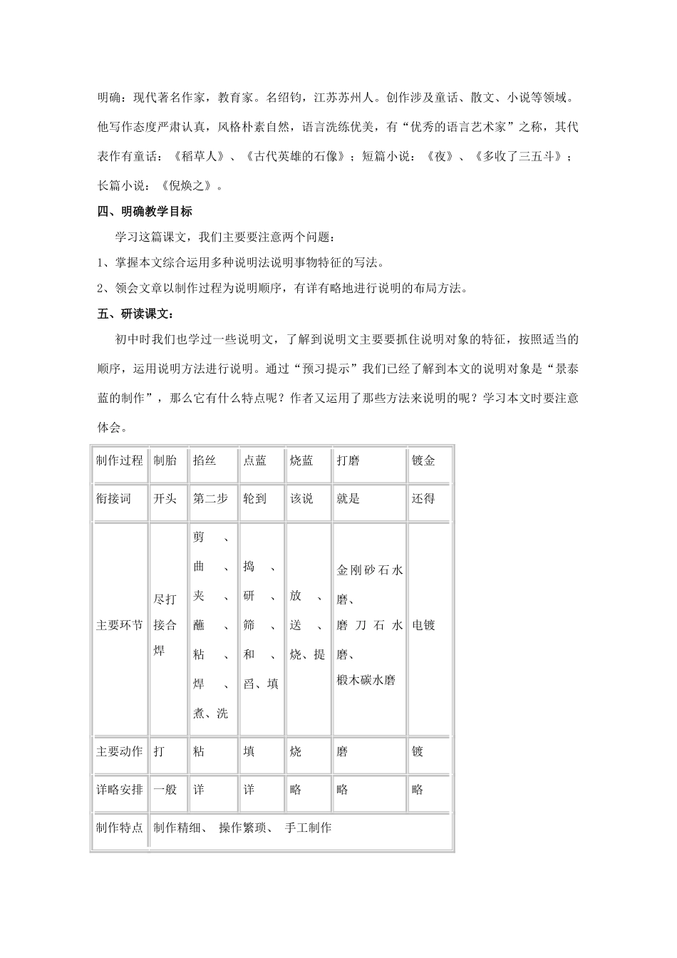 山东省临清三中11-12学年高中语文 5.1.4《景泰蓝的制作》教案 苏教版必修5_第2页