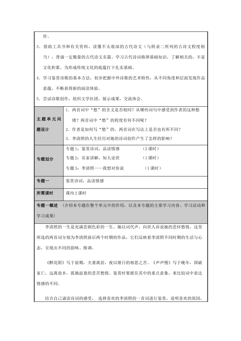 山东省临沂市高中2012-2013学年高二语文 乱世中的美神主题单元设计_第3页