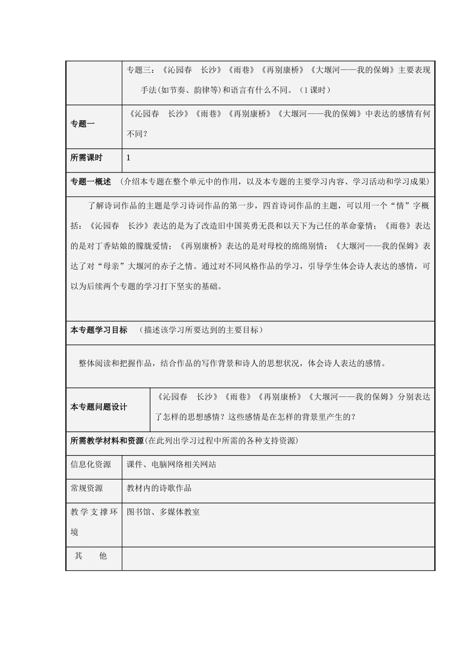山东省临沂市蒙阴县高中2012-2013学年高二语文 不同风格诗作的感情及其表达方式主题单元设计_第3页