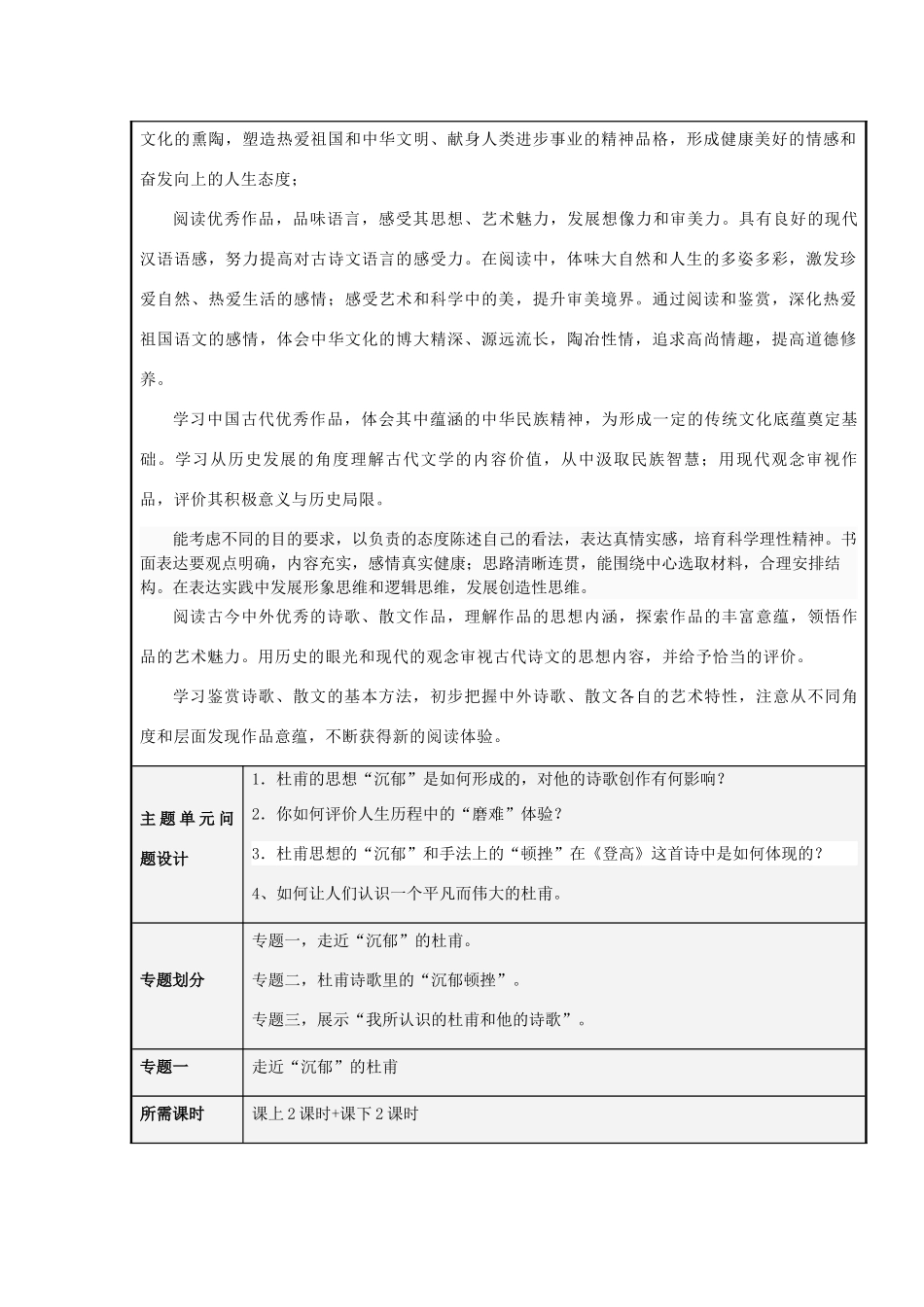 山东省临沂市第十八中学高二语文“沉郁顿挫”说杜甫主题单元设计 鲁教版_第3页