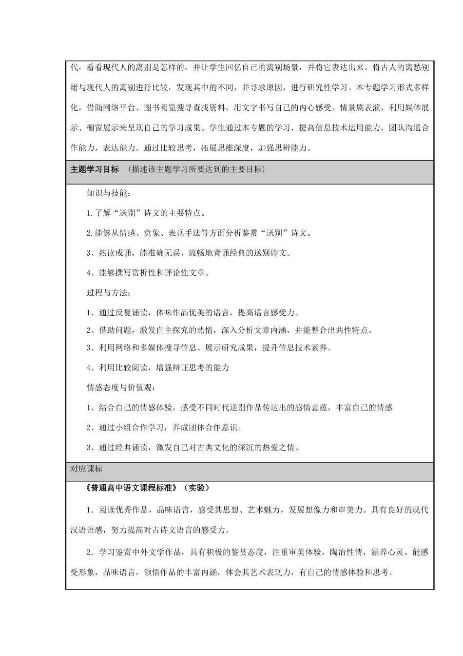 山东省临朐县高中2012-2013学年高二语文 逝去的“杨柳依依”主题单元设计_第2页