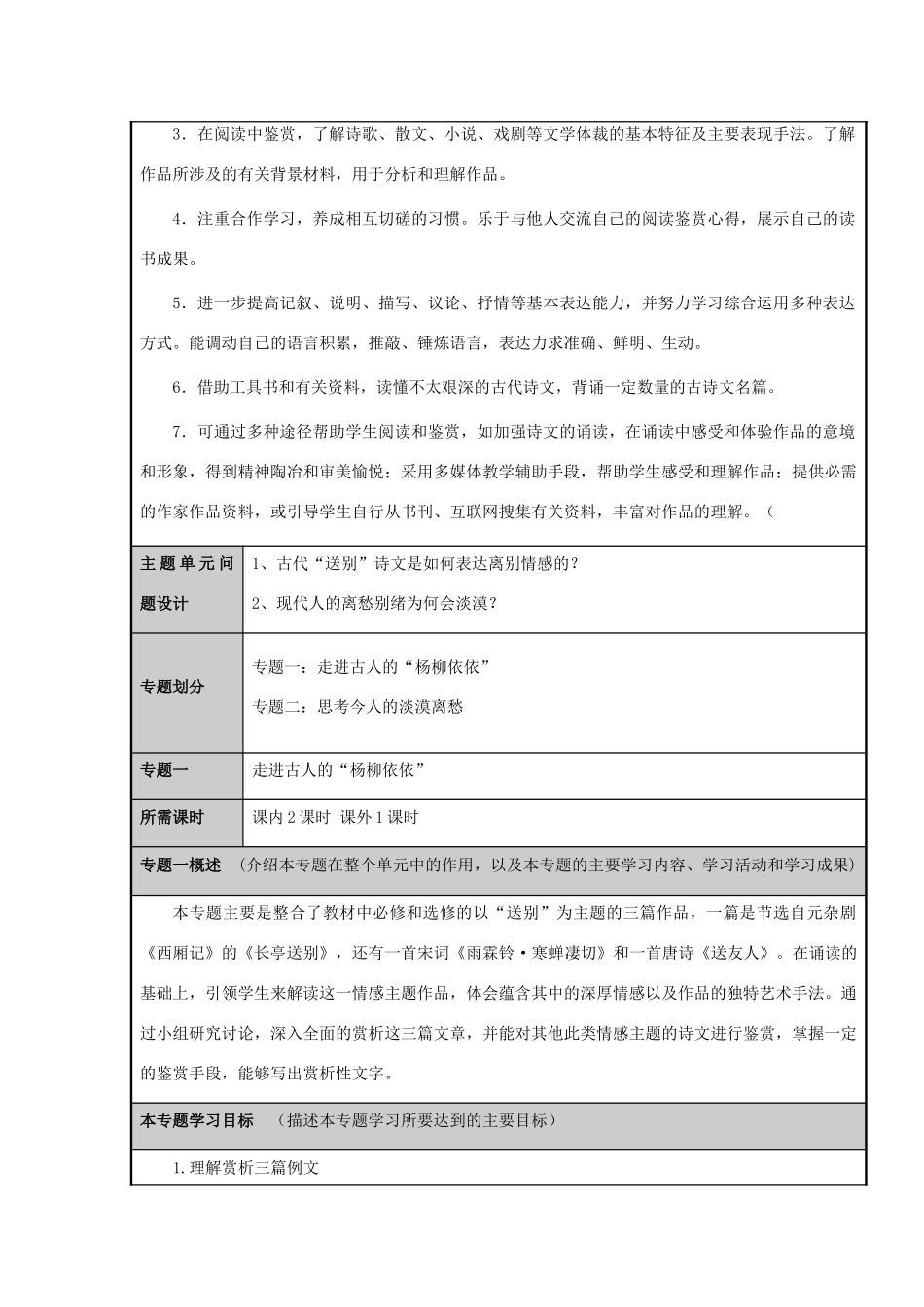 山东省临朐县高中2012-2013学年高二语文 逝去的“杨柳依依”主题单元设计_第3页