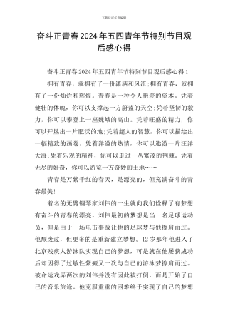 奋斗正青春2024年五四青年节特别节目观后感心得