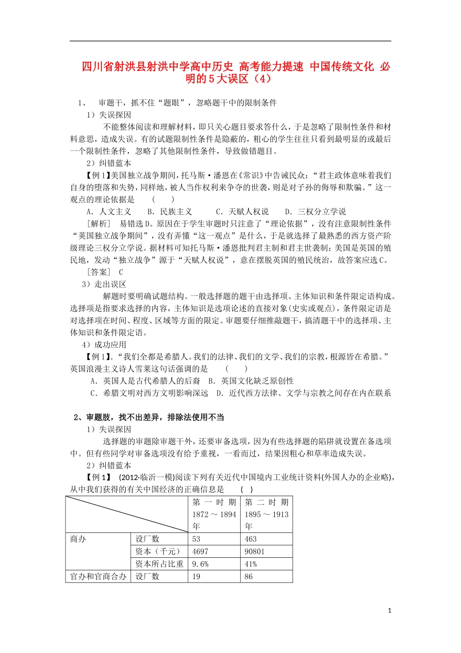 四川省射洪县射洪中学高中历史 高考能力提速 中国传统文化 必明的5大误区（4）_第1页