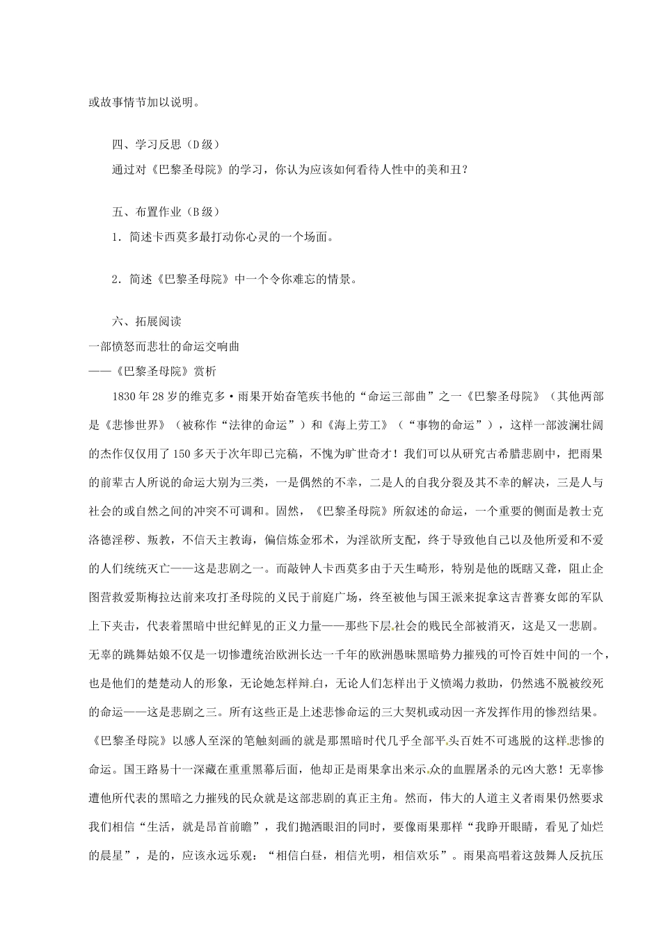 四川省宣汉县第二中学高中语文 名著导读《巴黎圣母院》教案 新人教版必修2_第3页