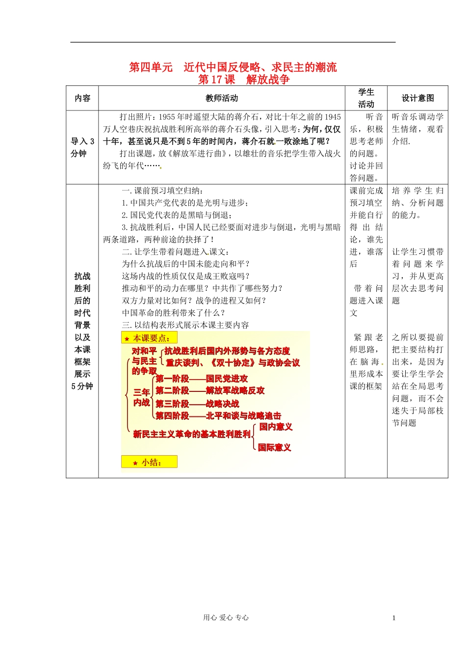 四川省射洪县射洪中学高一历史《第17课 解放战争》教学过程二_第1页