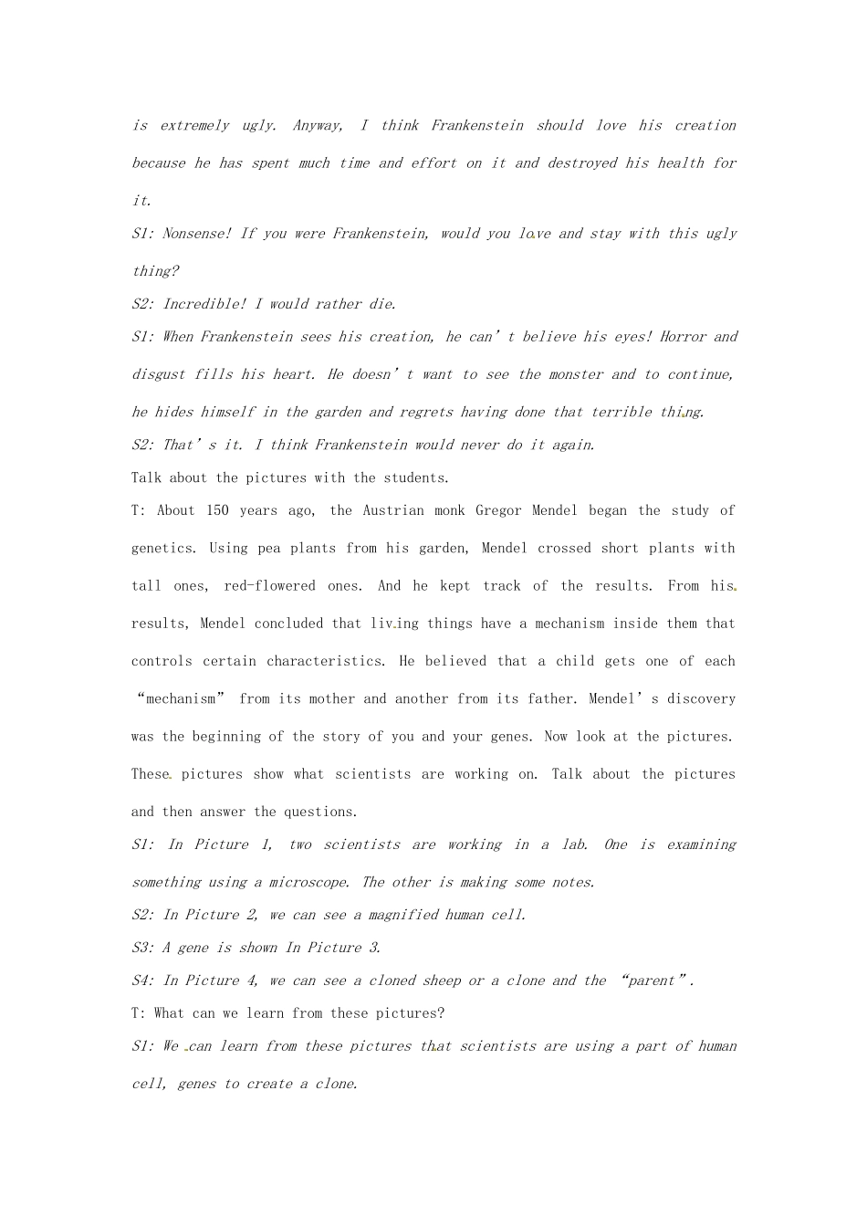 四川省宣汉中学2014高中英语 Module 5 Cloning The Third Period Listening教案 外研版选修6_第2页