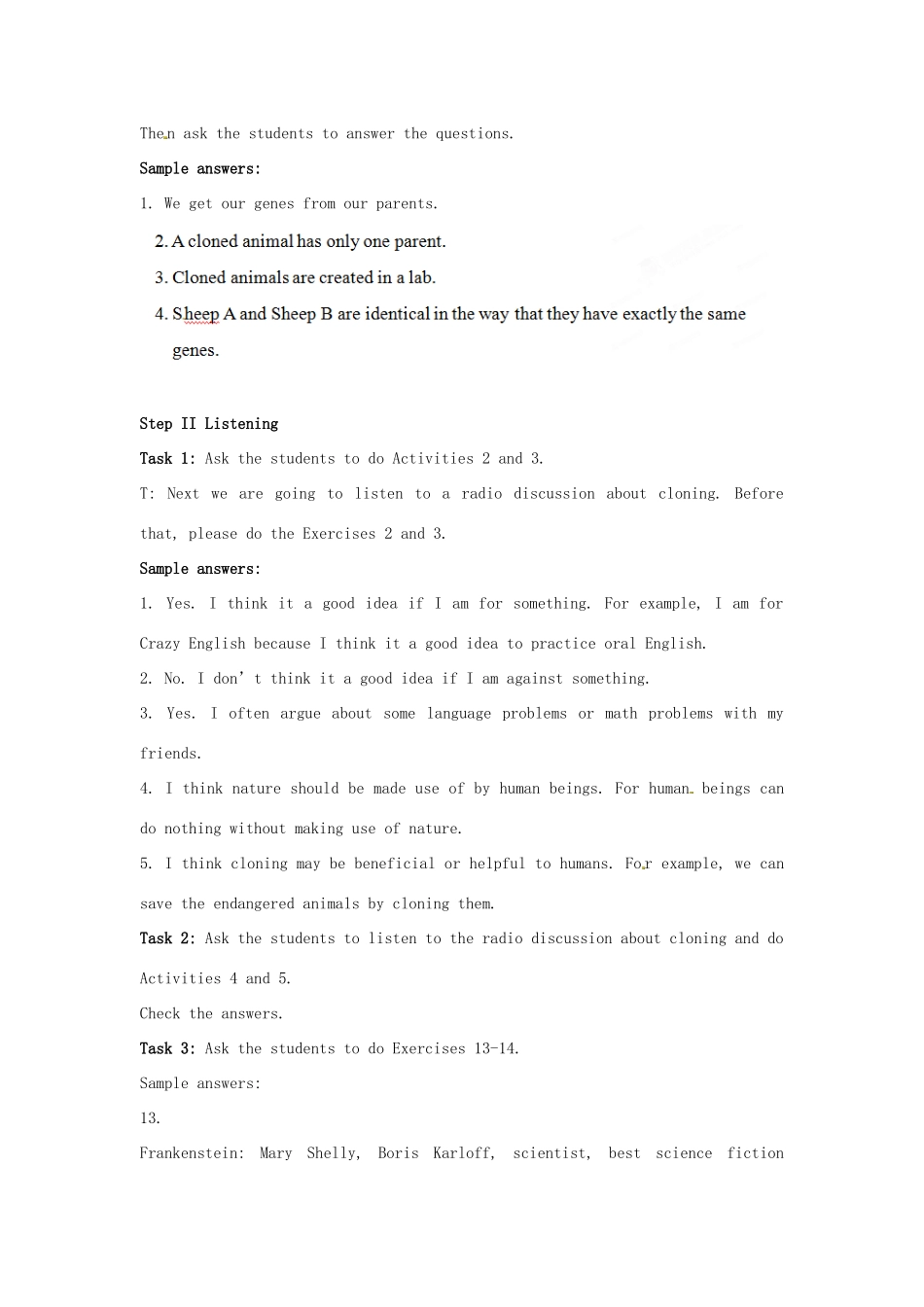 四川省宣汉中学2014高中英语 Module 5 Cloning The Third Period Listening教案 外研版选修6_第3页