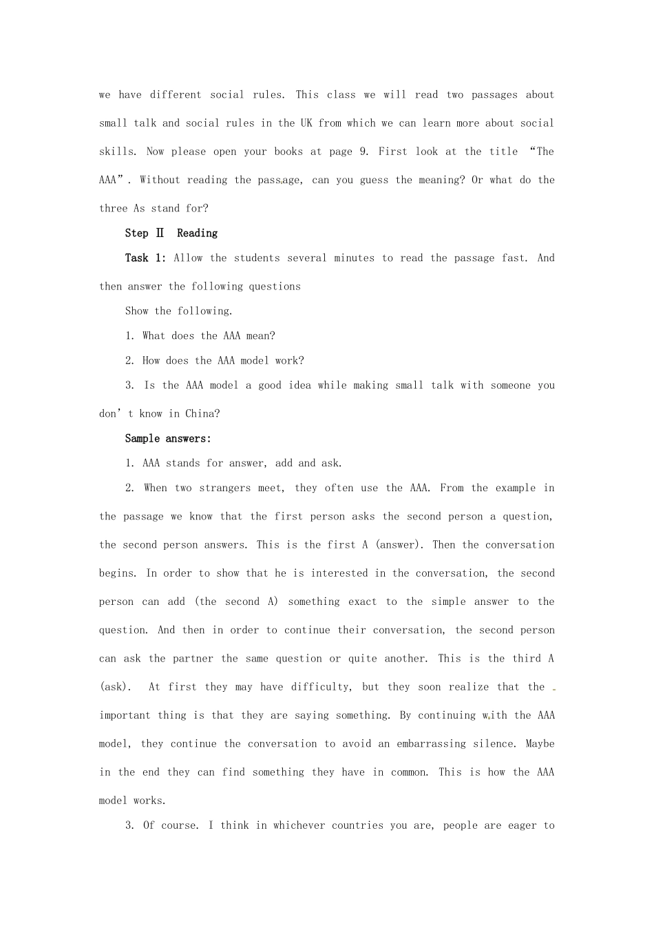 四川省宣汉中学2014高中英语 Module 1 Small Talk The Fourth Period Extensive Reading教案 外研版选修6_第2页
