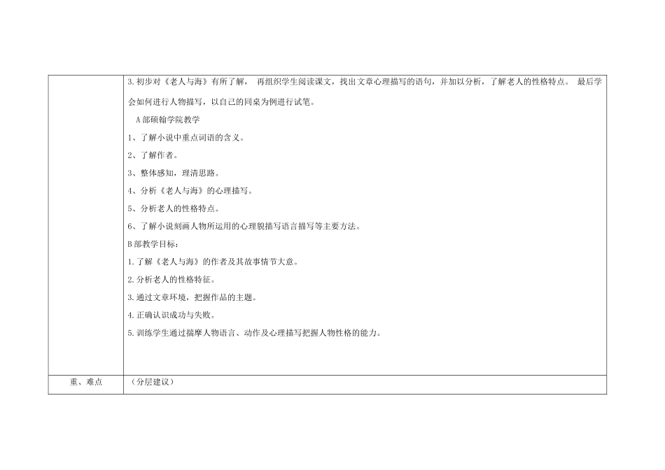 四川省宜宾市一中高二语文第4周教学设计（老人与海）-人教版高二全册语文教案_第2页