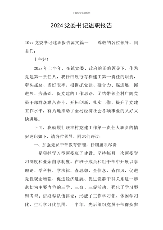 2024党委书记述职报告
