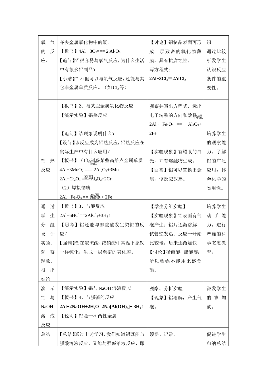 化学：4.2《铝 金属材料》教案（1）（鲁科版必修1）_第3页
