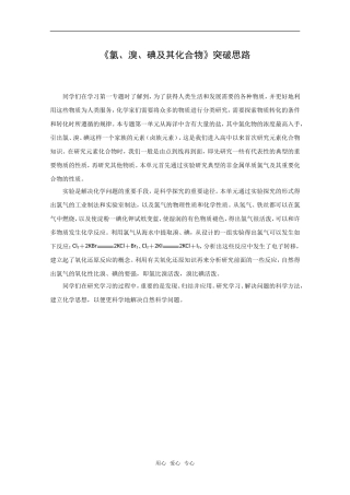 化学：2.1《氯、溴、碘及其化合物》突破思路（苏教版必修1）
