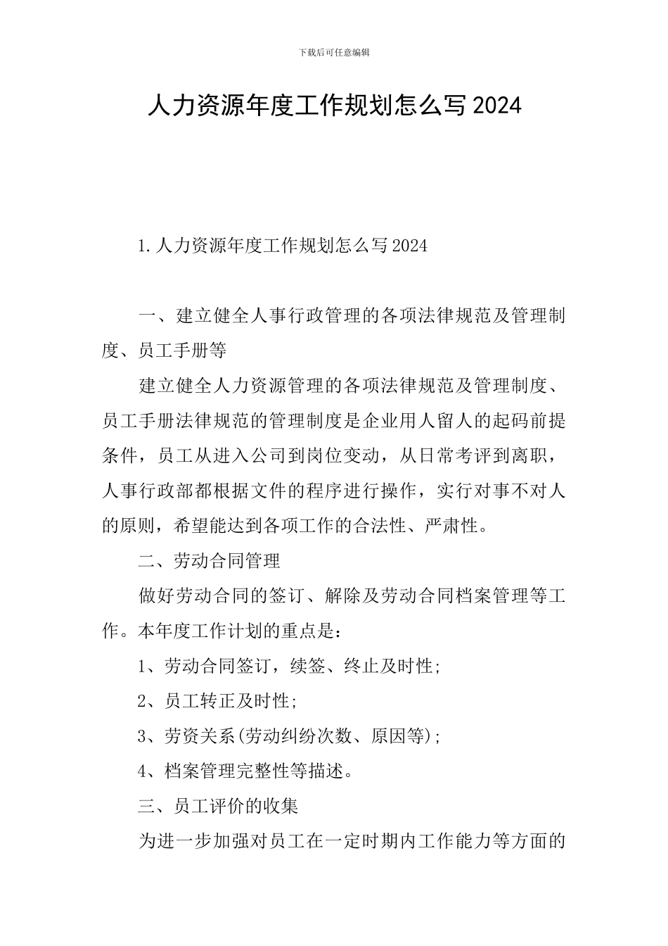 人力资源年度工作规划怎么写2024_第1页