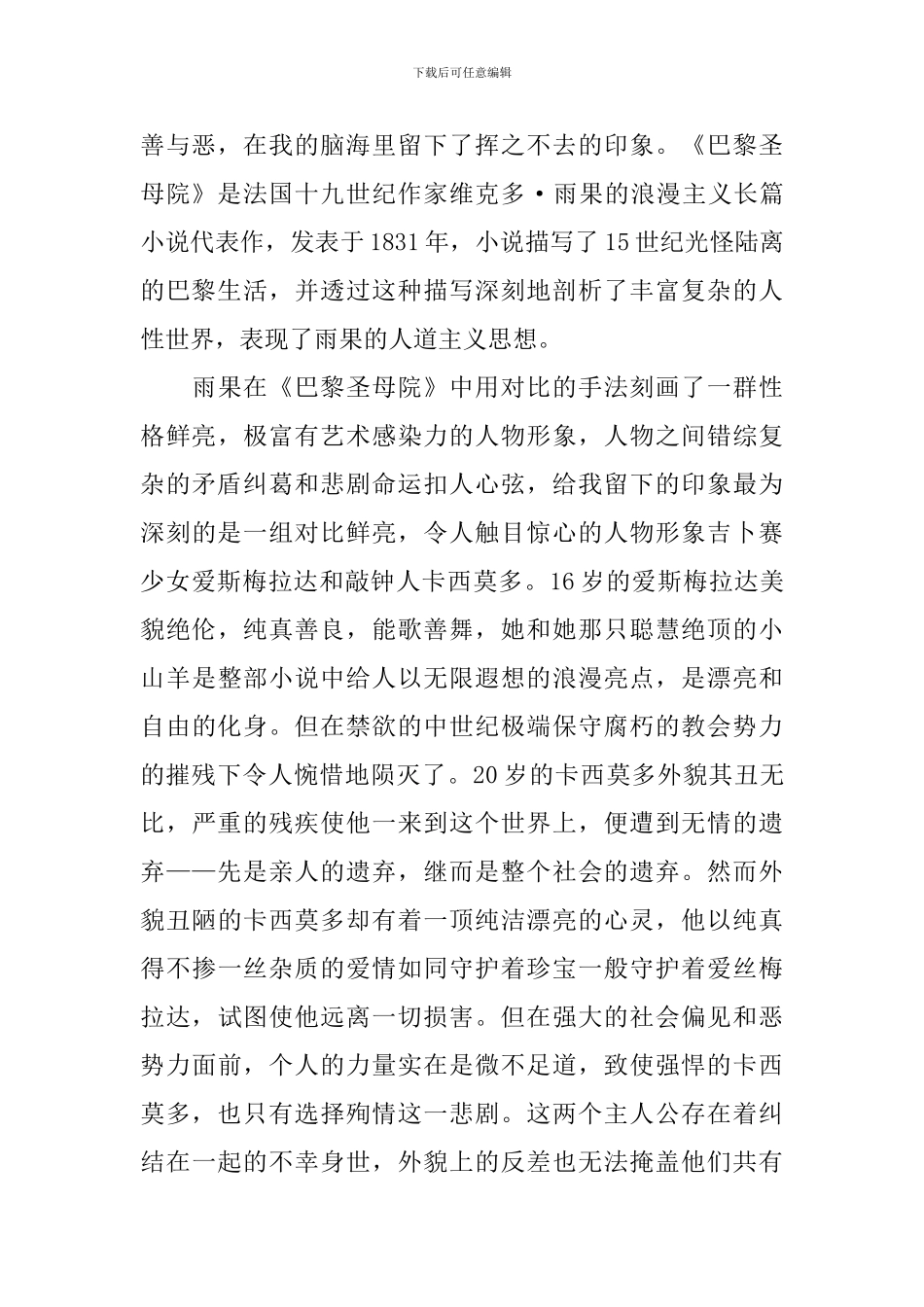 初中生《巴黎圣母院》读后感_第3页