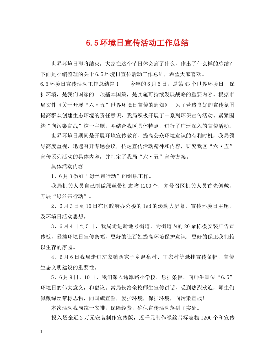 65环境日宣传活动工作总结 _第1页