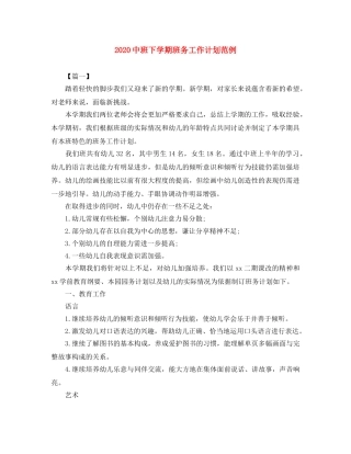 20班下学期班务工作计划范例 
