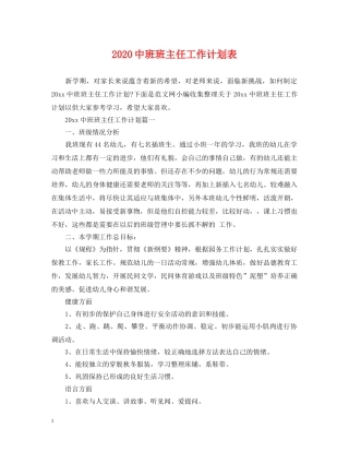 20班班主任工作计划表 