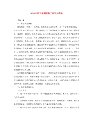 20班下学期班务工作计划表格 