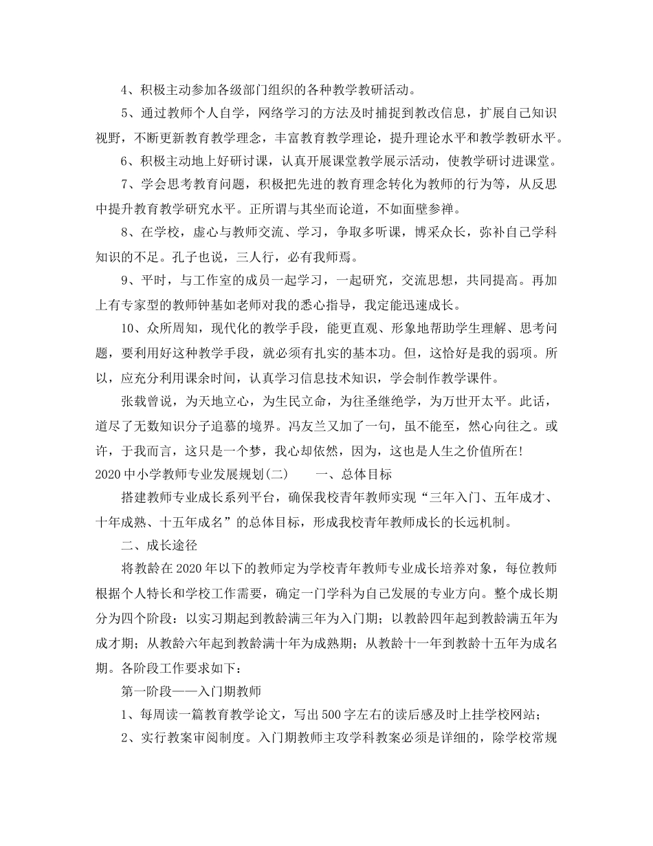 20小学教师专业发展规划 _第2页