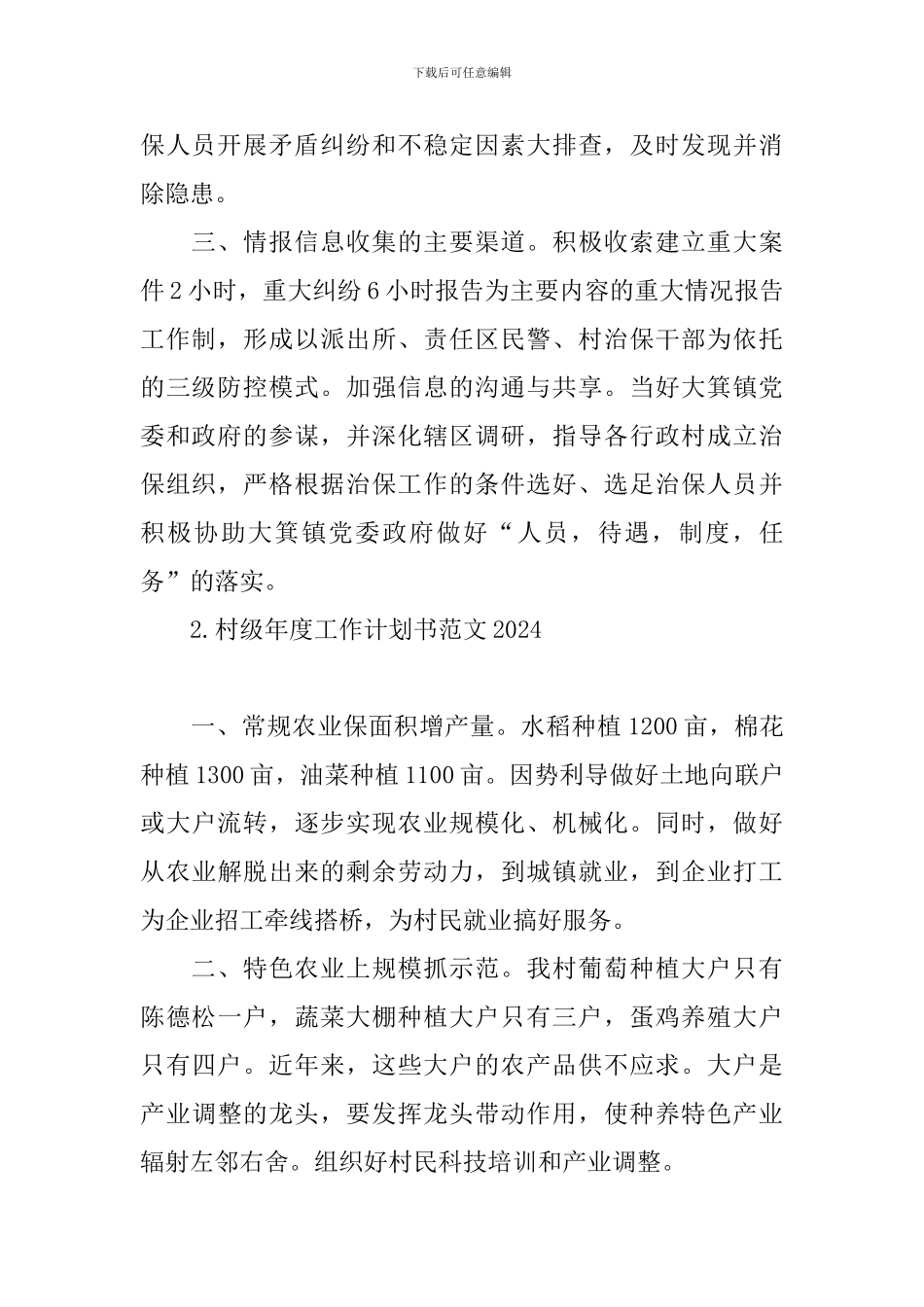 村级年度工作计划书范文2024_第2页