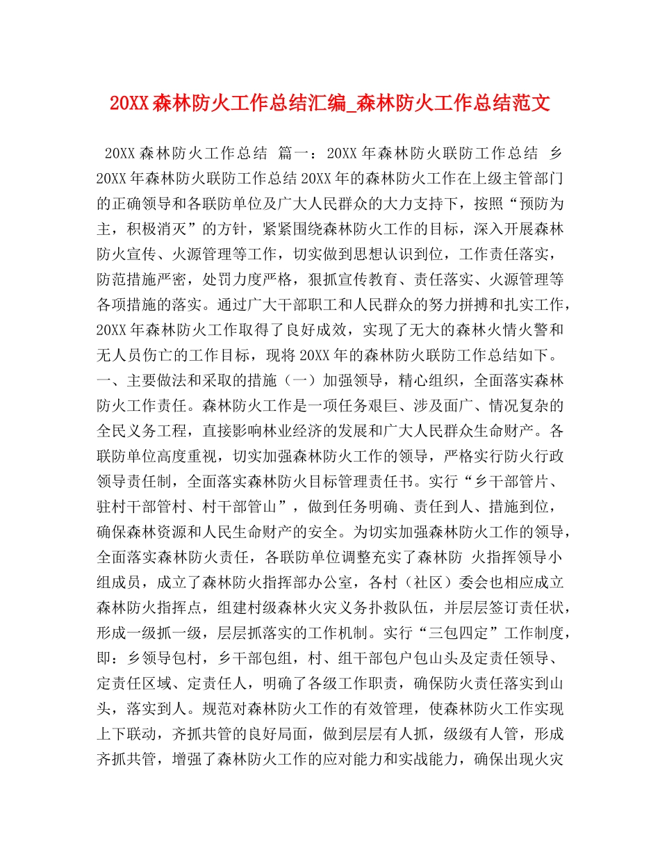 20XX森林防火工作总结汇编_森林防火工作总结范文 _第1页