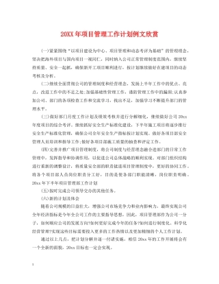 20XX年项目管理工作计划例文欣赏 