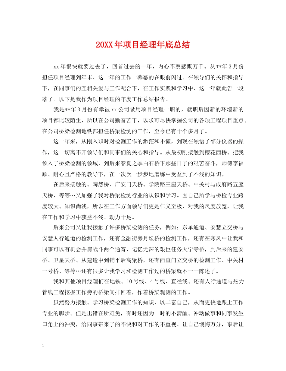 20XX年项目经理年底总结 _第1页