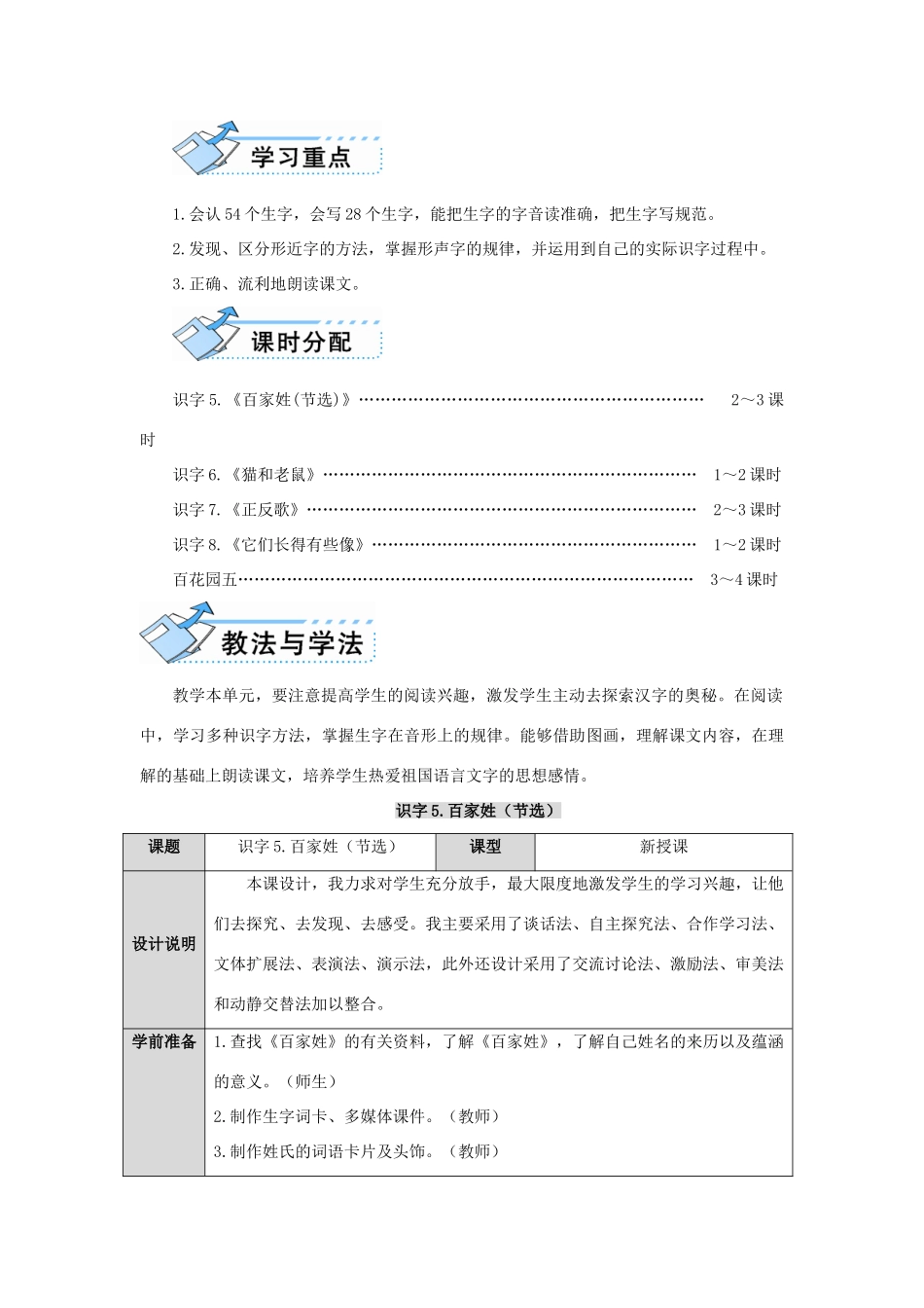 （秋季版）一年级语文下册 识字（二）识字5《百家姓（节选）》教案1 语文S版-语文S版小学一年级下册语文教案_第2页