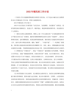 20XX年镇民政工作计划 