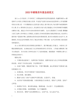 20XX年销售员年度总结范文 