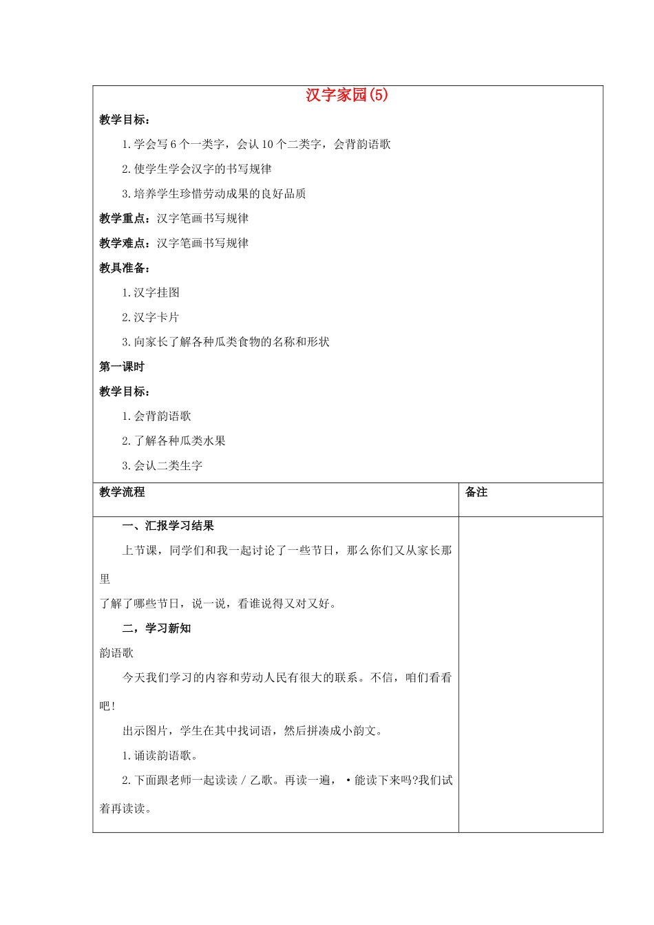（秋季版）一年级语文上册 汉字家园（一）教案2 长春版-长春版小学一年级上册语文教案_第1页