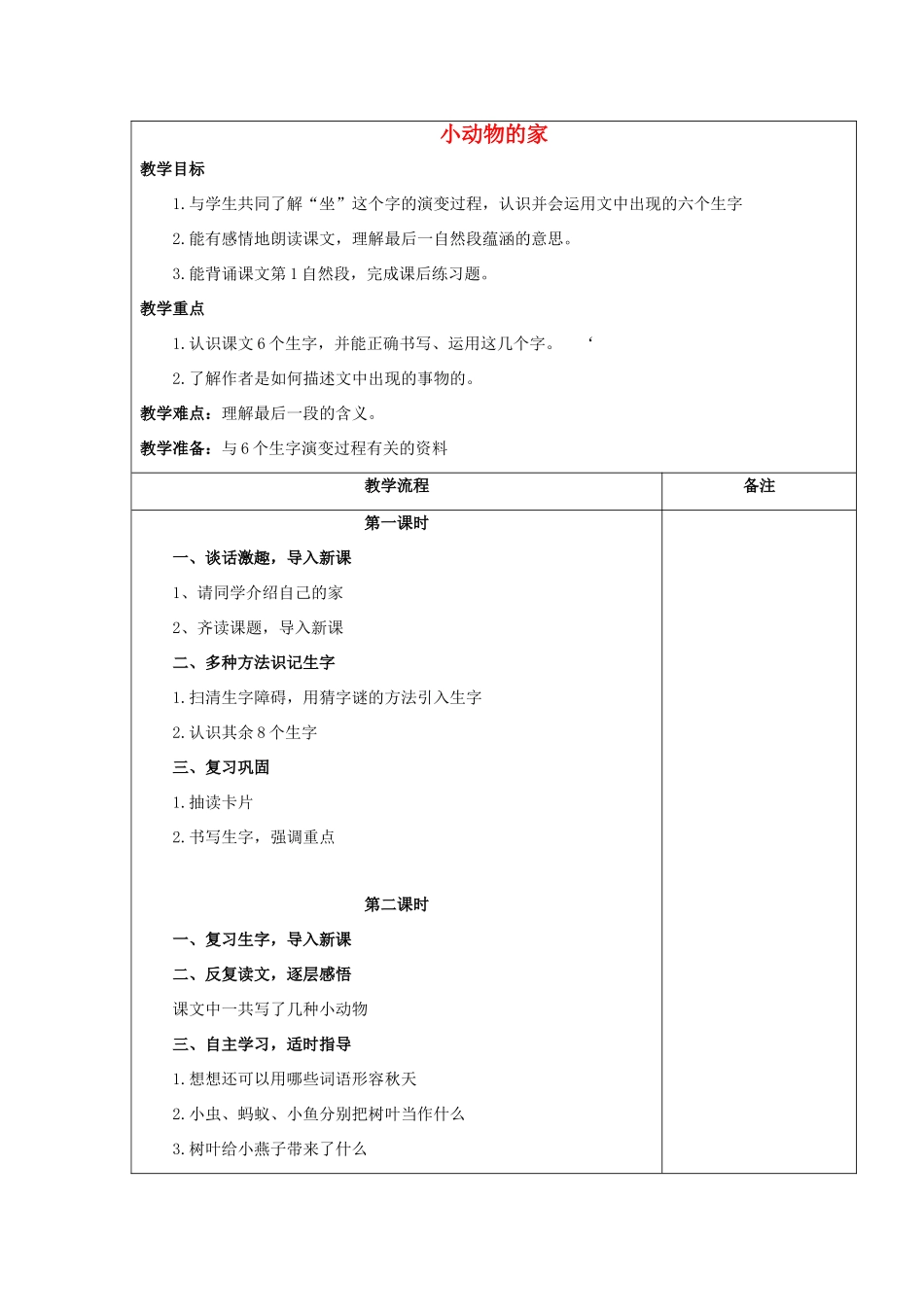 （秋季版）一年级语文上册 小动物的家教案1 长春版-长春版小学一年级上册语文教案_第1页